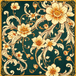 Organic, flowing lines and floral motifs.